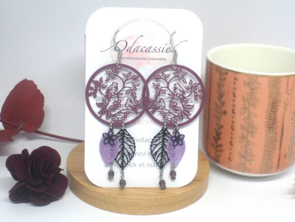 Boucles d'oreilles oiseaux et arbres en fleurs par Odacassie