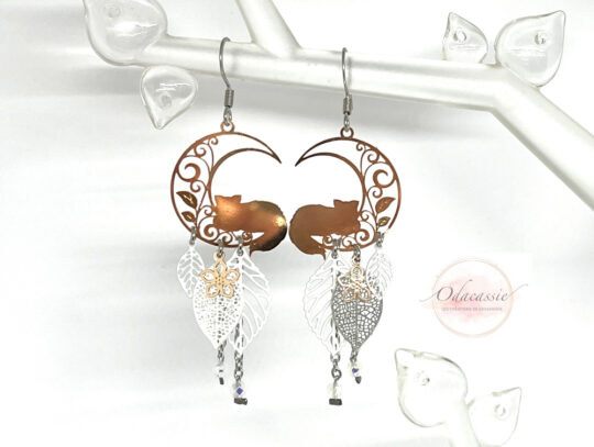 Boucles d'oreilles chats or rose blanc argenté dreamcatcher par Odacassie