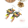 Boucles d'oreilles toucans fleurs tropicales multicolores par Odacassie