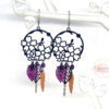 Boucles d'oreilles fleuries noir violet orange saumon par Odacassie