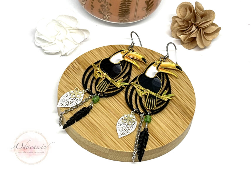 Boucles D'oreilles Toucans Multicolores – Strass – Originales – Neuves