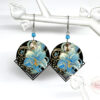 Boucles d'oreilles losanges et fleurs noir bleu turquoise doré par Odacassie