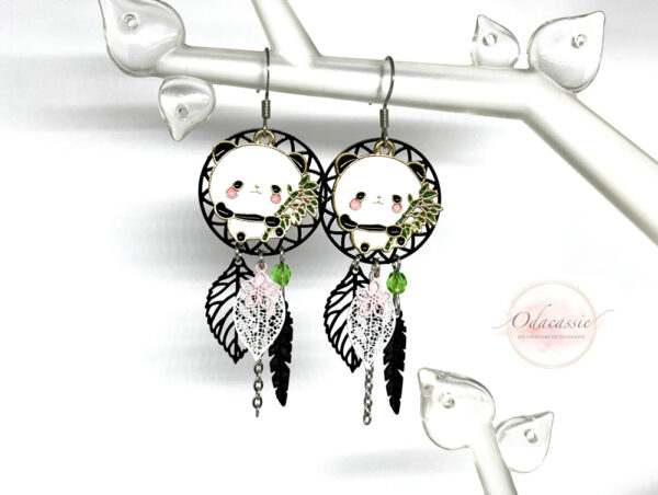 Boucles d'oreilles pandas attrape-rêves par Odacassie