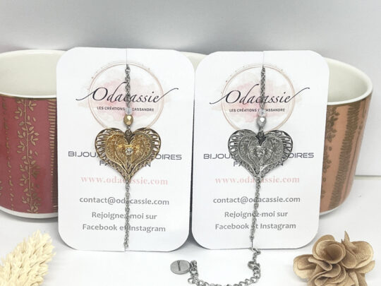 Bracelet cœurs 3D version dorée ou argentée strass perles par Odacassie