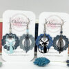 Boucles d'oreilles chat noir ou bleu feuilles fleurs perles coloris au choix par Odacassie