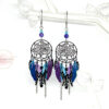 Boucles d'oreilles attrape-rêves noir bleu turquoise violet mauve fleurs feuilles plumes perles par Odacassie