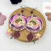 Boucles d'oreilles colibris dreamcatcher fleurs feuilles étoiles perles tons doré rose violet mauve par Odacassie