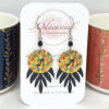 Boucles d'oreilles chats multicolores pailletées estampes feuilles noires perles par Odacassie