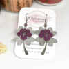 Boucles d'oreilles trèfles à quatre feuilles fleurs perles porte-bonheur argenté violet acier inoxydable par Odacassie