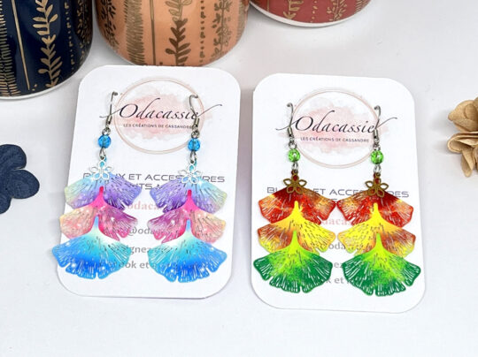 Boucles d'oreilles ginkgo biloba au choix estampes feuilles et fleurs perles par Odacassie