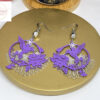 Boucles d'oreilles colibris sur éventails argentés violet fleurs perles par Odacassie