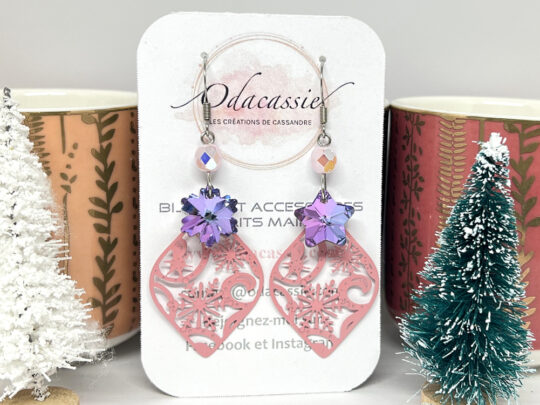 Boucles d'oreilles flocons de neige pendentifs en verre aurore boréale perles laiton acier inoxydable par Odacassie
