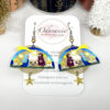 Boucles d'oreilles Nativité dorées multicolores fines estampes rosaces étoiles et perles par Odacassie