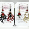 Boucles d'oreilles rose rouge et chat noir ou blanc au choix avec estampes feuilles et perles crochets acier inoxydable boucles asymétriques par Odacassie