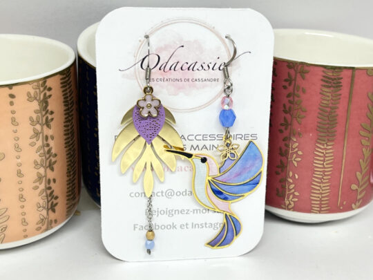 Boucles d'oreilles colibris sur mesure commande personnalisée par Odacassie